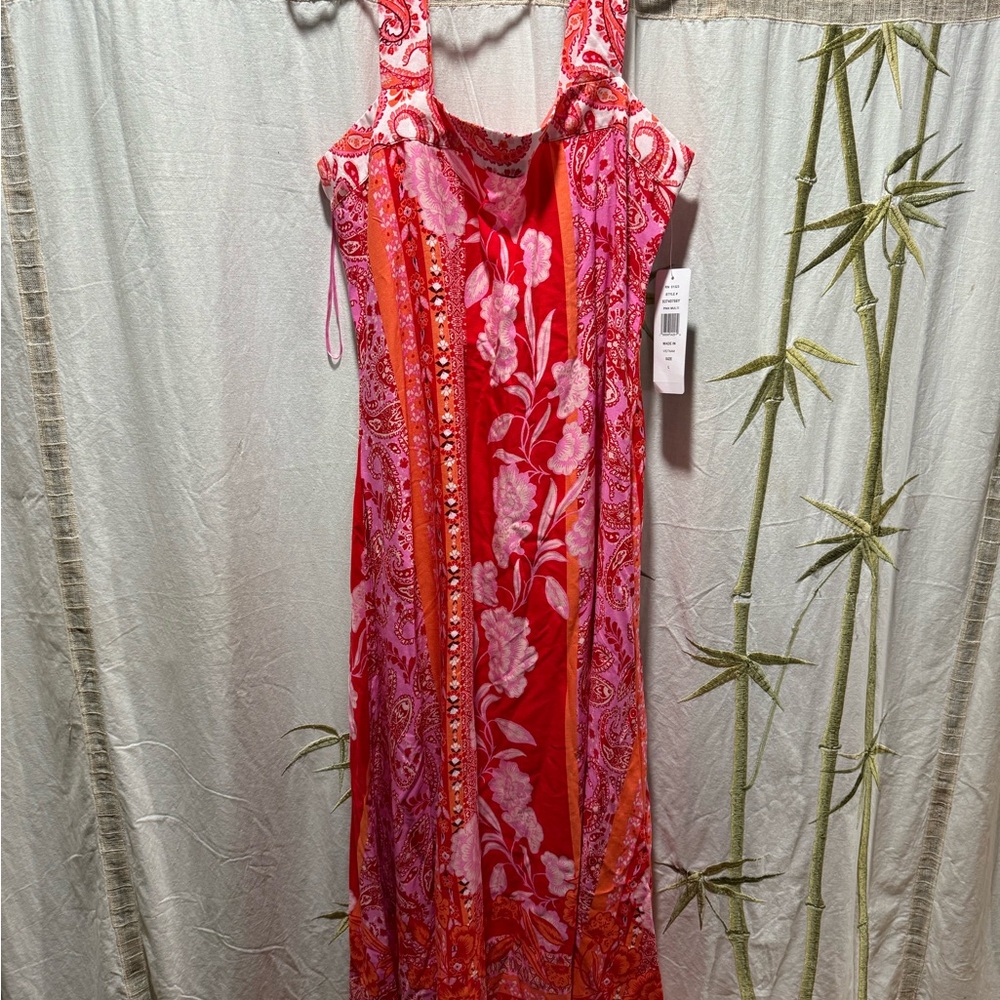 MSK Red and Pink Floral Maxi Dress